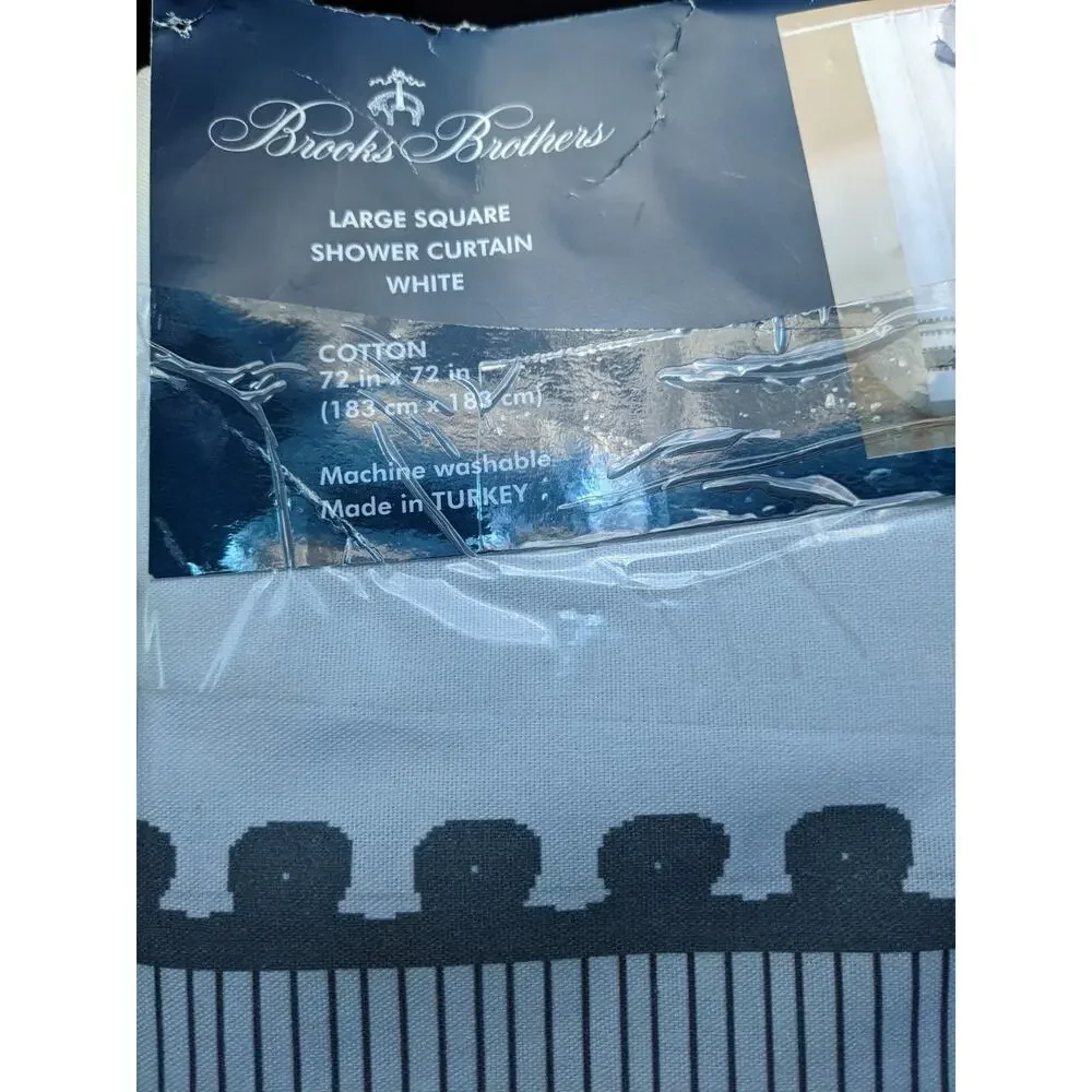 Brooks Brothers Turkish Cotton Shower Curtain Gray Geometric Pattern New *READ
